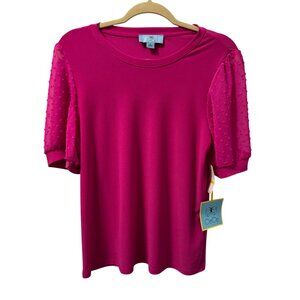 Cece Hot Pink Textured Sleeve Womens Top Sz M Soft Lightweight Blouse.NWT